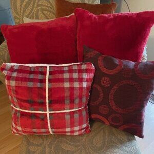 Bundle of 4 Cushions Red Christmas Faux Fur, Plaid Sherpa & Poly